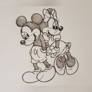 Disney Mickey and Minnie Mouse in love Drawing/Sketch animation art signed